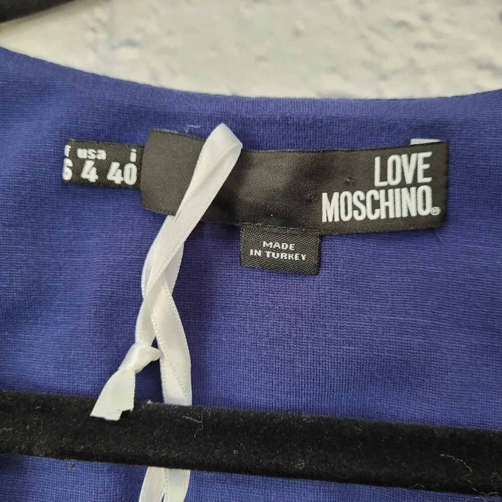 NWT Love Moschino Vneck Pleated Tank Dress Blue Sleeveless Preppy Playful size 4